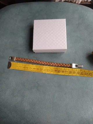 Pulsera cuero trenzado baño plata