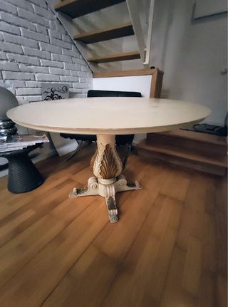 Mesa redonda vintage madera maciza beige y oro