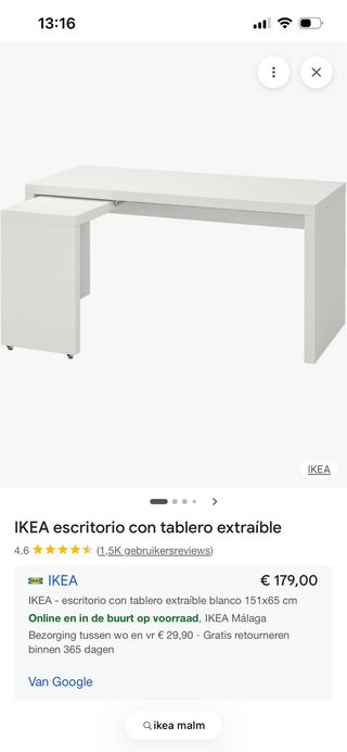 Escritorio IKEA blanco con tablero extraíble