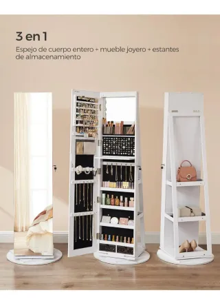 Espejo Joyero con 6 LEDs Blanco+negro