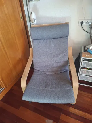 Silla Ikea Madera cojin gris