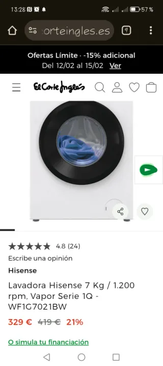 Lavadora Hisense 7kg Steam Inverter