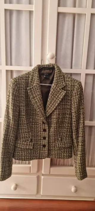 Chaqueta Zara Tweed Verde y Marrón