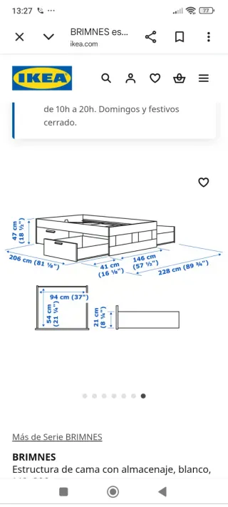 Cama 140x200 Ikea Brimnes con cajones