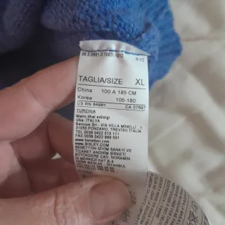 Maglione Benetton Uomo Lana Blu Taglia XL