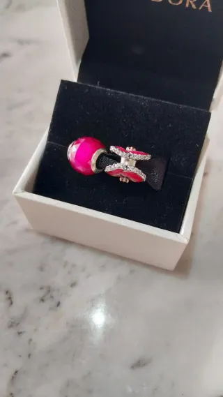 2 Charms Pandora Pensamiento Rosa Flor y Cristal