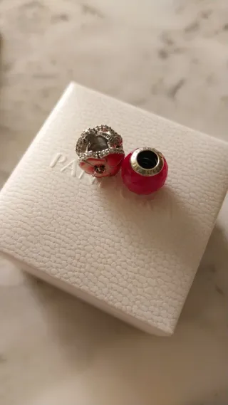 2 Charms Pandora Pensamiento Rosa Flor y Cristal