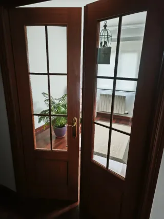 Puerta doble madera sepeli y cristal