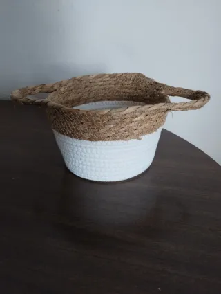 Cesto Multiuso Juta e Palha Branco e Castanho