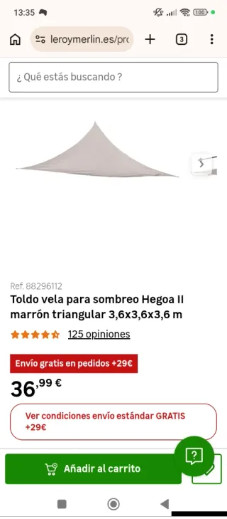 Toldo Triangular Leroy Merlin 3,6m