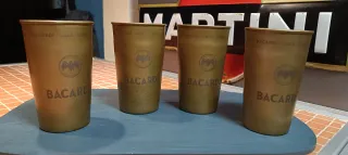 4 Vasos Metálicos Bacardi estilo latón envejecido