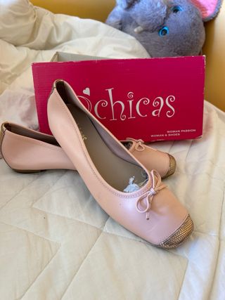 Manoletinas Dchicas rosa y dorado