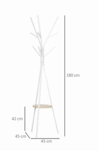 Perchero en metal blanco y base de madera