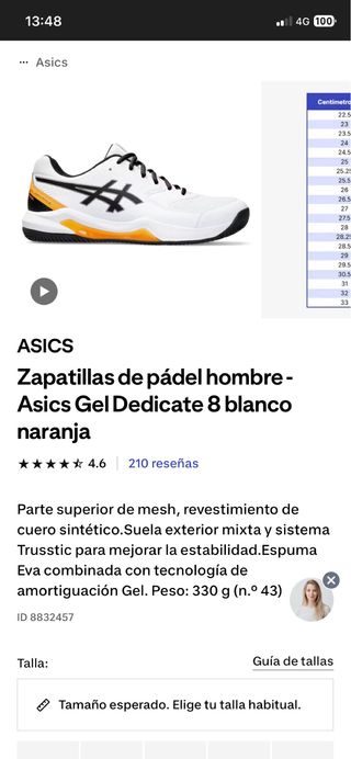 Zapatillas pádel Asics Gel Dedicate 8 T45