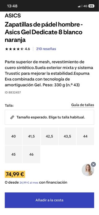 Zapatillas pádel Asics Gel Dedicate 8 T45