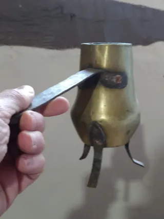 Chocolatera antigua latón 100 años hecha a mano