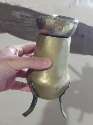 Chocolatera antigua latón 100 años hecha a mano