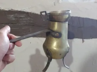 Chocolatera antigua latón 100 años hecha a mano