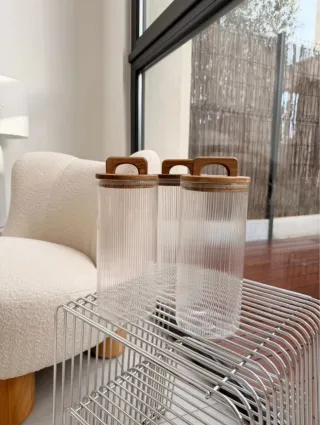 Set 3 barattoli vetro e legno