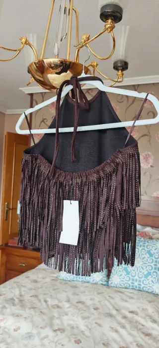 Top halter Zara flecos brillos marrón Talla L