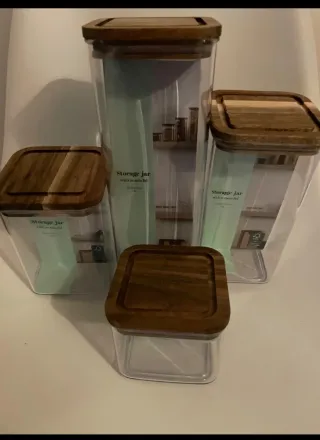 4 Barattoli Contenitori Portaoggetti Legno