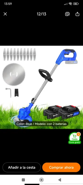 Desbrozadora a batería azul con 1 baterías