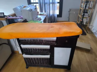 Mueble Plancha Antiguo Madera Mimbre