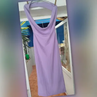Vestido lila drapeado elegante talla XS