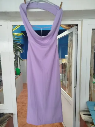 Vestido lila drapeado elegante talla XS