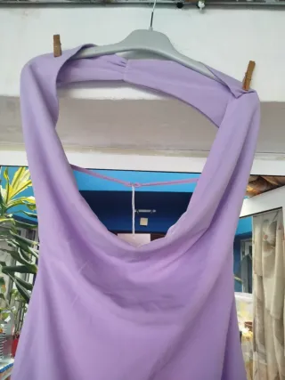 Vestido lila drapeado elegante talla XS