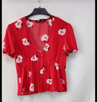 Blusa Zara Roja Flores