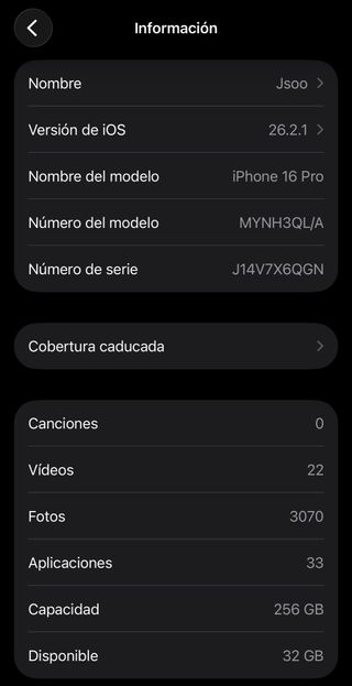 iPhone 16 Pro 256GB + cargador original + 2 fundas