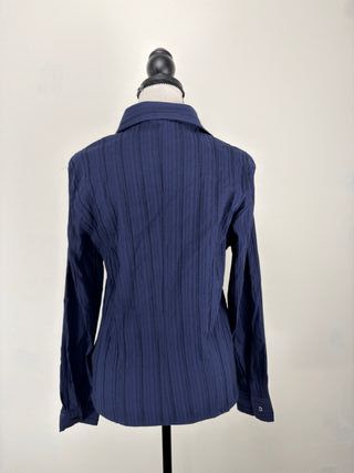 Camicia donna blu navy con ricami floreali