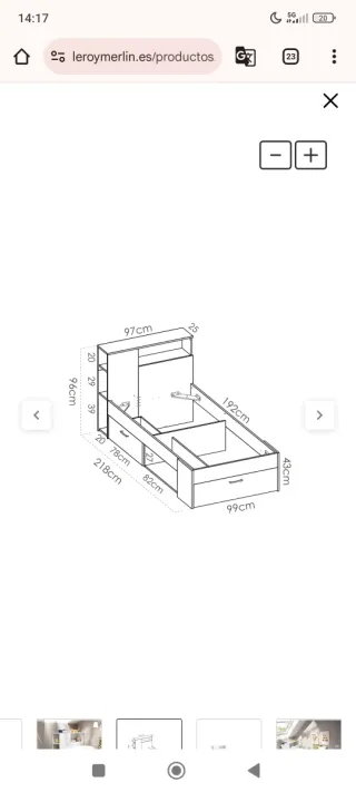Cama juvenil 90cm + Somier + Colchón.