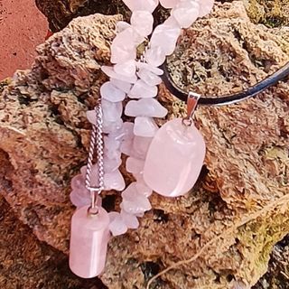 CONJUNTO COLGANTES PULSERA MINERAL NATURAL CUARZO