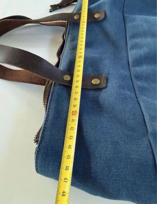 Bolso Tote Lona Azul y Cuero (asas de piel)