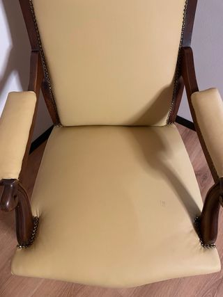 Poltrona vintage pelle gialla e legno