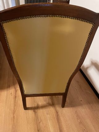 Poltrona vintage pelle gialla e legno