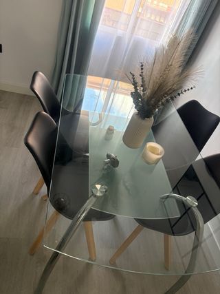 Mesa de comedor cristal y madera