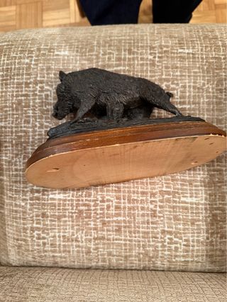 Figura Jabalí Bronce Base Madera