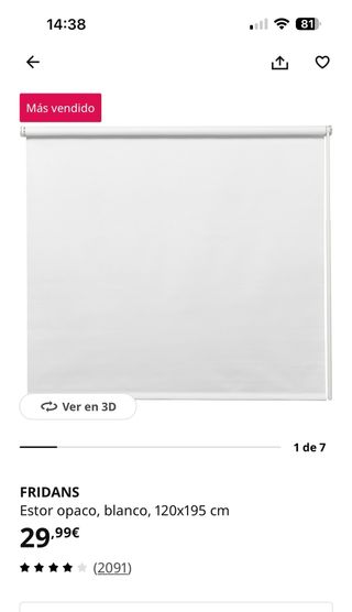 Estor FRIDANS opaco blanco 120x195 cm