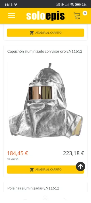 Máscara Capuchón aluminizada con visor oro