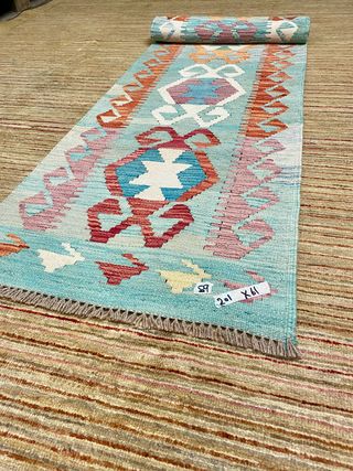 (200*60)Kilim fatto a mano blu multicolore