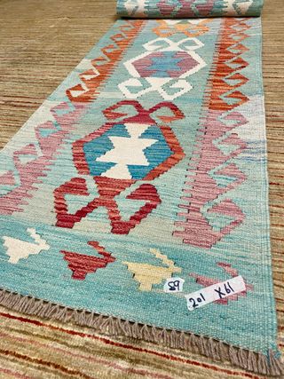 (200*60)Kilim fatto a mano blu multicolore