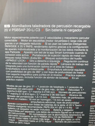 Taladro Percutor Parkside X20V Team