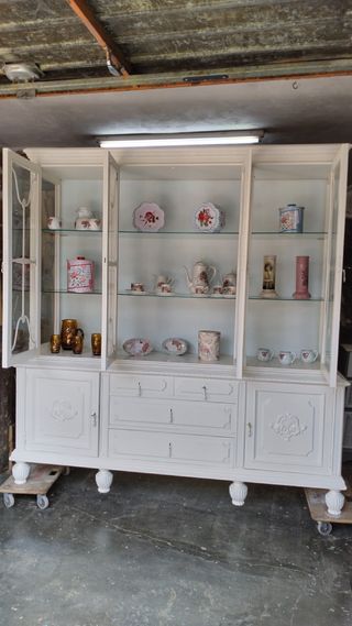 Gran Vitrina Antigua Restaurada Blanca