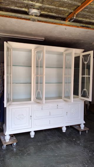 Gran Vitrina Antigua Restaurada Blanca