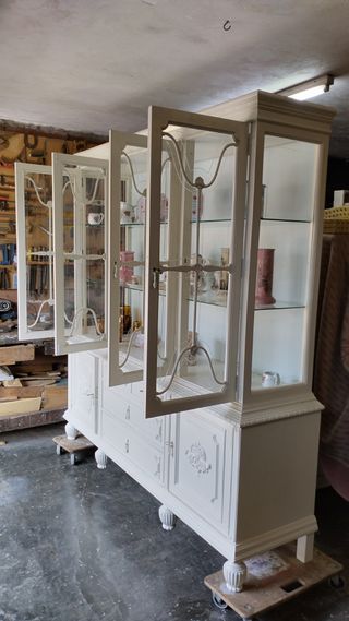 Gran Vitrina Antigua Restaurada Blanca