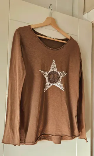 Camiseta mujer algodón estrella lentejuelas
