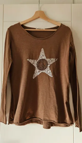 Camiseta mujer algodón estrella lentejuelas
